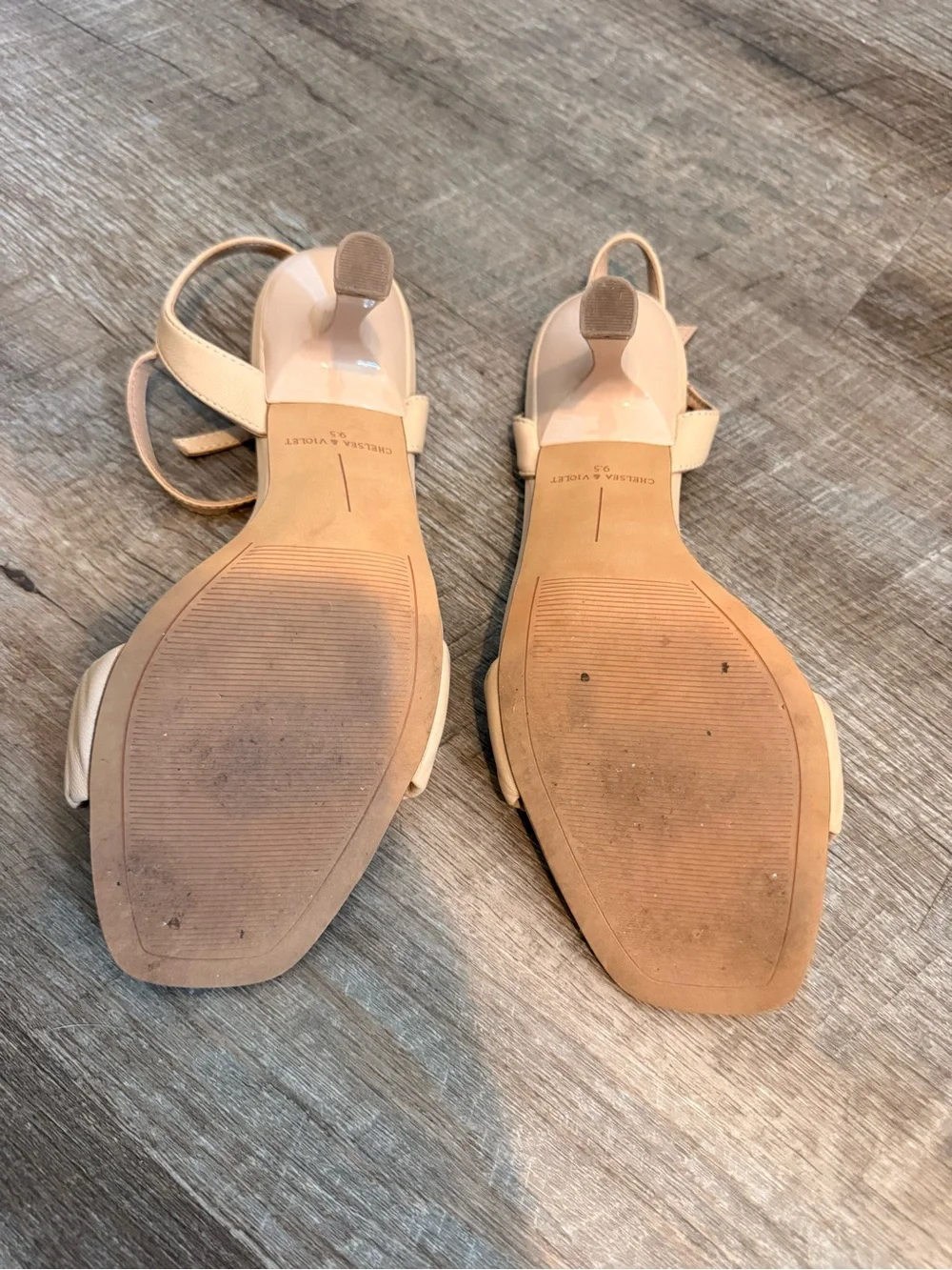 Chelsea & Violet Nude Tan Ruched Front Ankle Strap High Heel Sandal